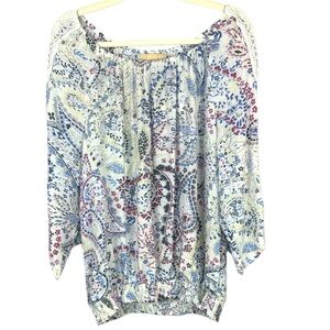Hope & Harlow Paisley Floral Patterned Crochet Detail 3/4 Sleeve Blouse Size XL